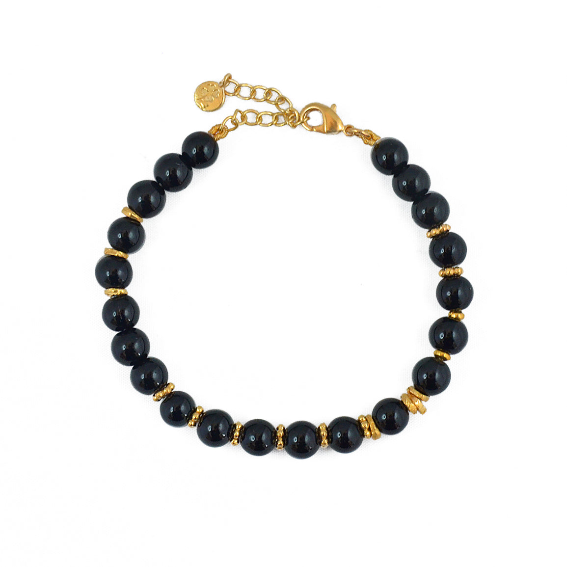 Bracelet doré et agate lisse et disques dorés