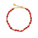 Bracelet perles noeuds et disques dorés - CORNALINE ROUGE