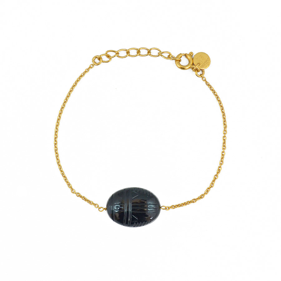 Bracelet doré scarabée pierre