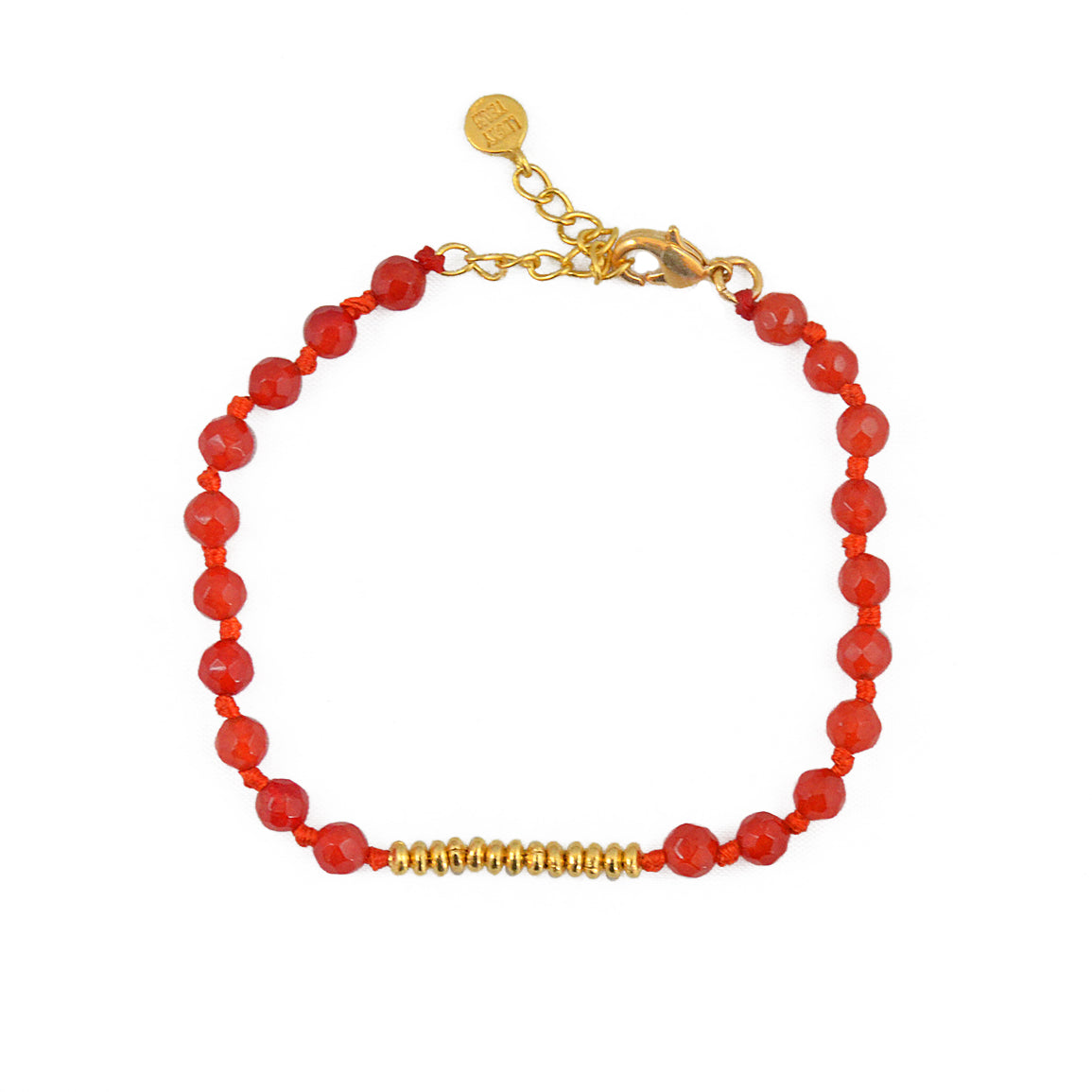 Bracelet pierres facettées et disques dorées - AGATE ROUGE
