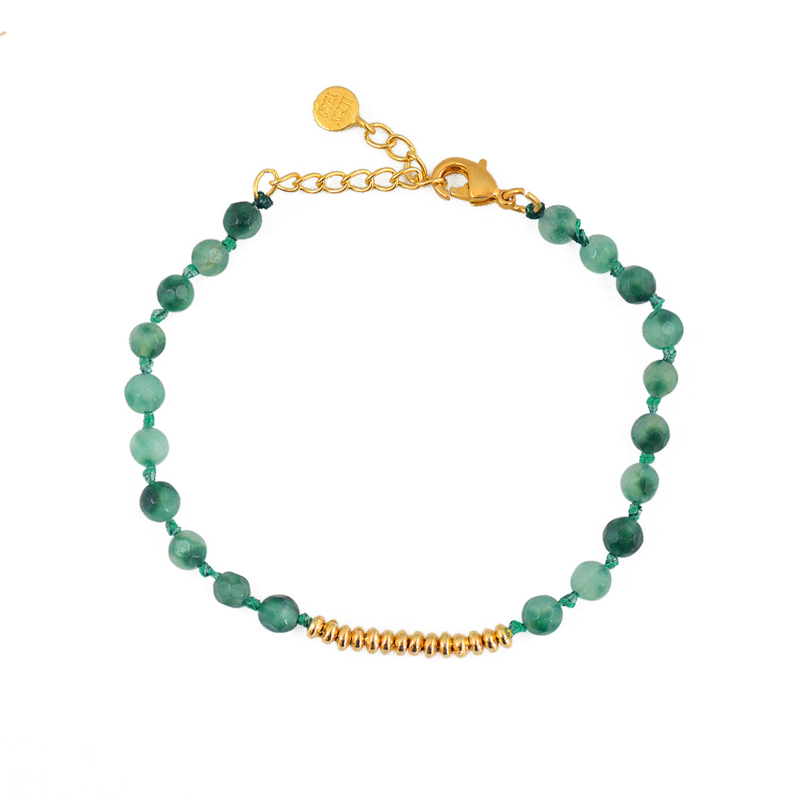 Bracelet pierres facettées et disques dorées - AGATE VERTE