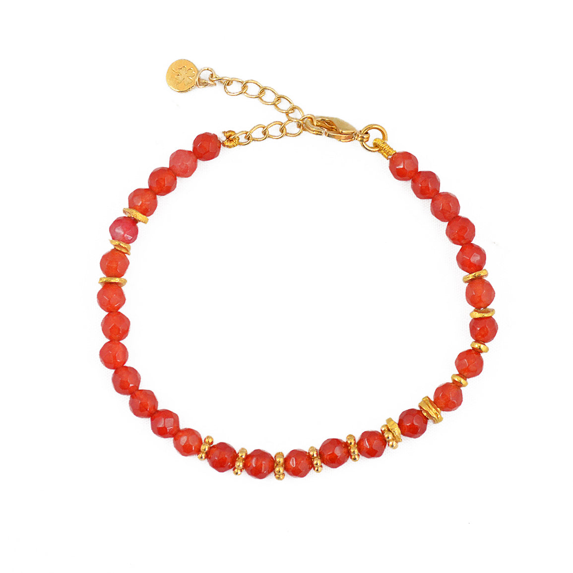 Bracelet agates rouges facettées et disques dorés