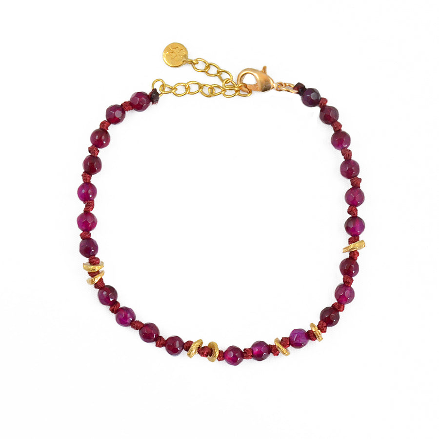 Bracelet perles noeuds et disques dorés - AGATE ROSE SOMBRE
