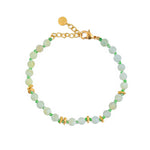 Bracelet perles noeuds et disques dorés - AGATE VERTE GIVREE