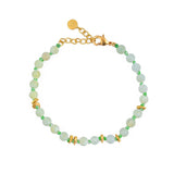 Bracelet perles noeuds et disques dorés - AGATE VERTE GIVREE