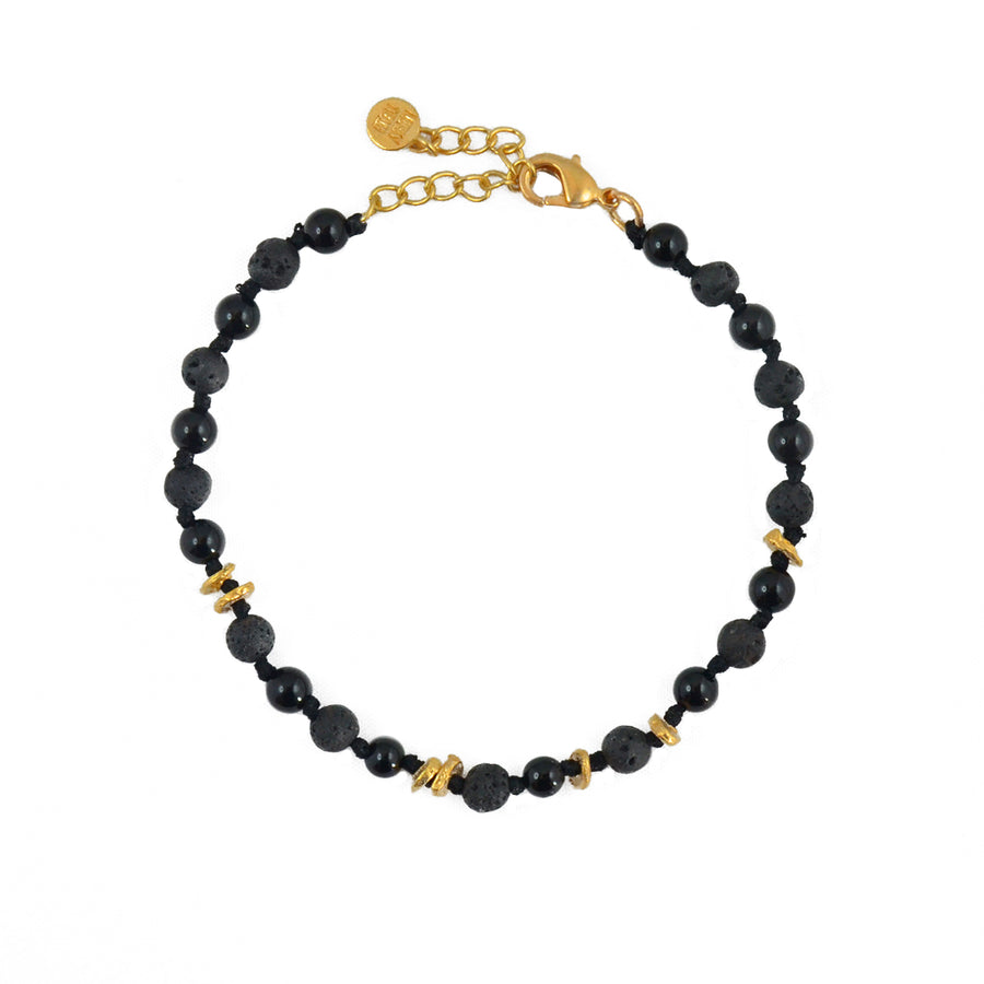 Bracelet perles naturelles et noeuds - AGATE NOIRE