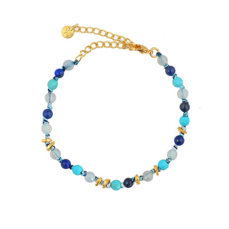Bracelet perles noeuds et disques dorés - LAPIS TURQUOISE