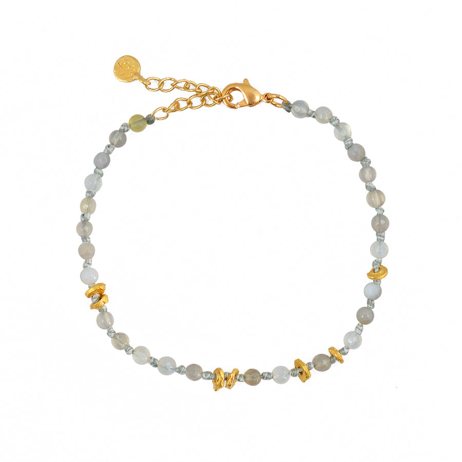Bracelet perles noeuds et disques dorés - LABRADORITE