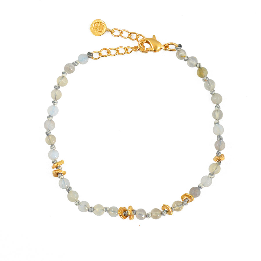Bracelet perles noeuds et disques dorés - GRIS