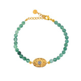 Bracelet doré pierres plaque ovale martelée - AGATE VERTE
