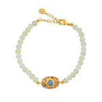 Bracelet doré pierres plaque ovale martelée - AGATE BLANCHE
