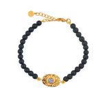 Bracelet doré pierres plaque ovale martelée - PERLE DE LAVE