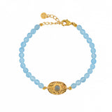 Bracelet doré pierres plaque ovale martelée - AGATE BLEUE