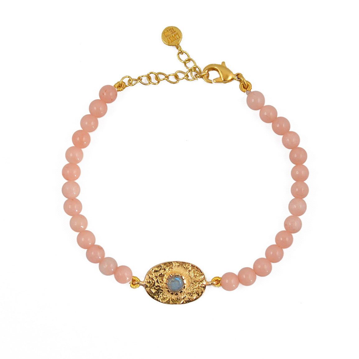 Bracelet doré pierres plaque ovale martelée - ROSE