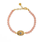 Bracelet doré pierres plaque ovale martelée - ROSE