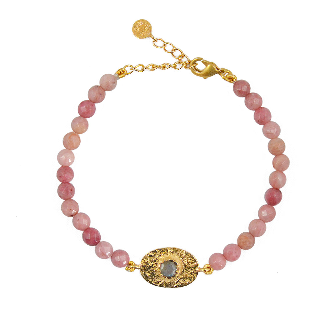 Bracelet doré pierres plaque ovale martelée - AGETE ROSE