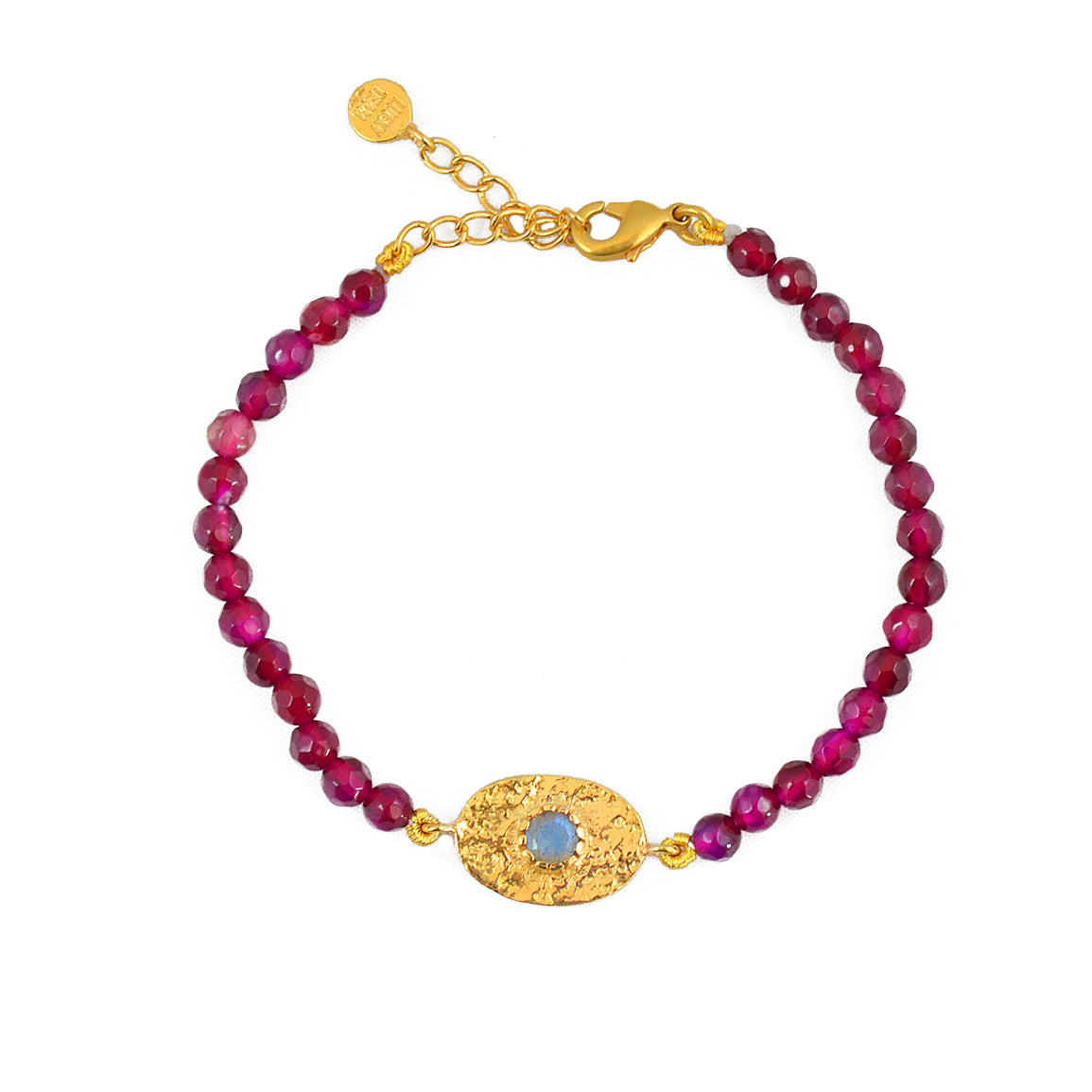 Bracelet doré pierres plaque ovale martelée - AGATE ROSE