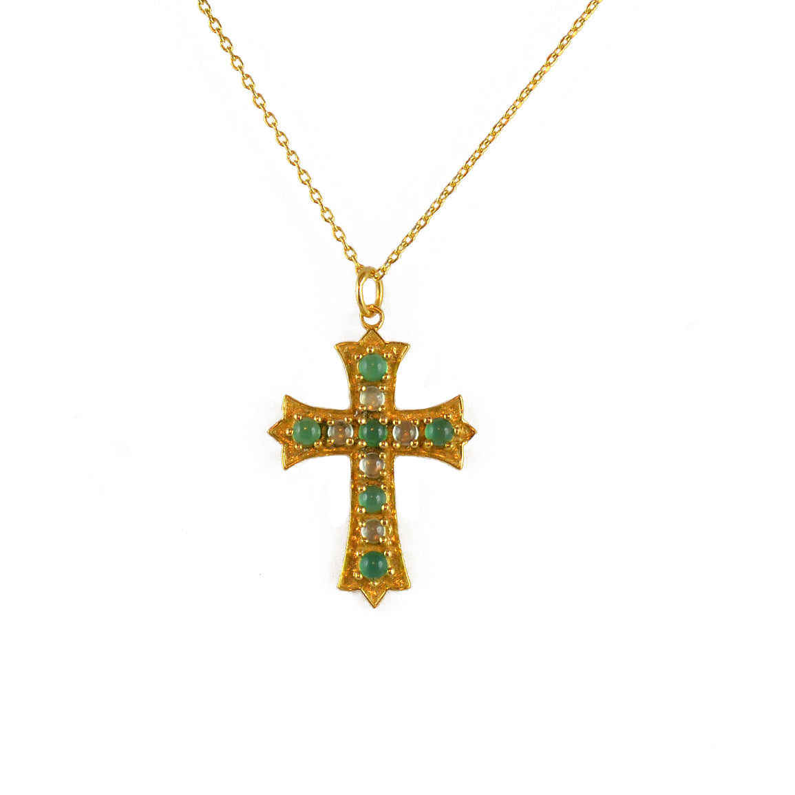 Collier doré croix duo de pierres - ONYX VERTE & PREHNITE