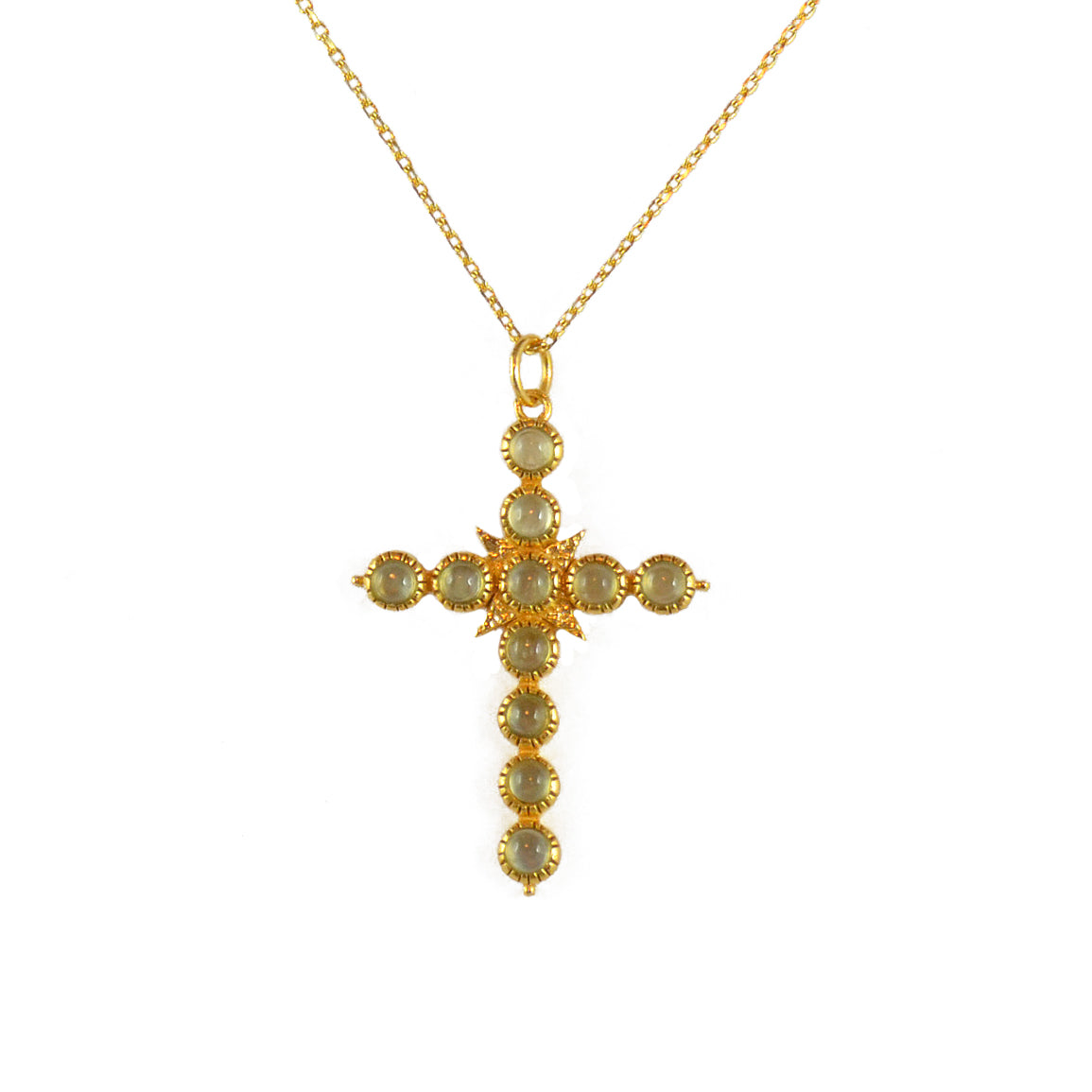 Collier doré croix pierres - PREHNITE