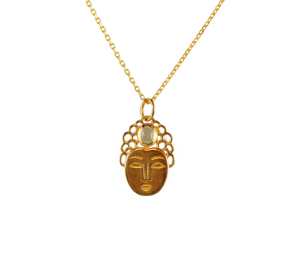 Collier doré bouddha et pierre naturelle - PREHNITE