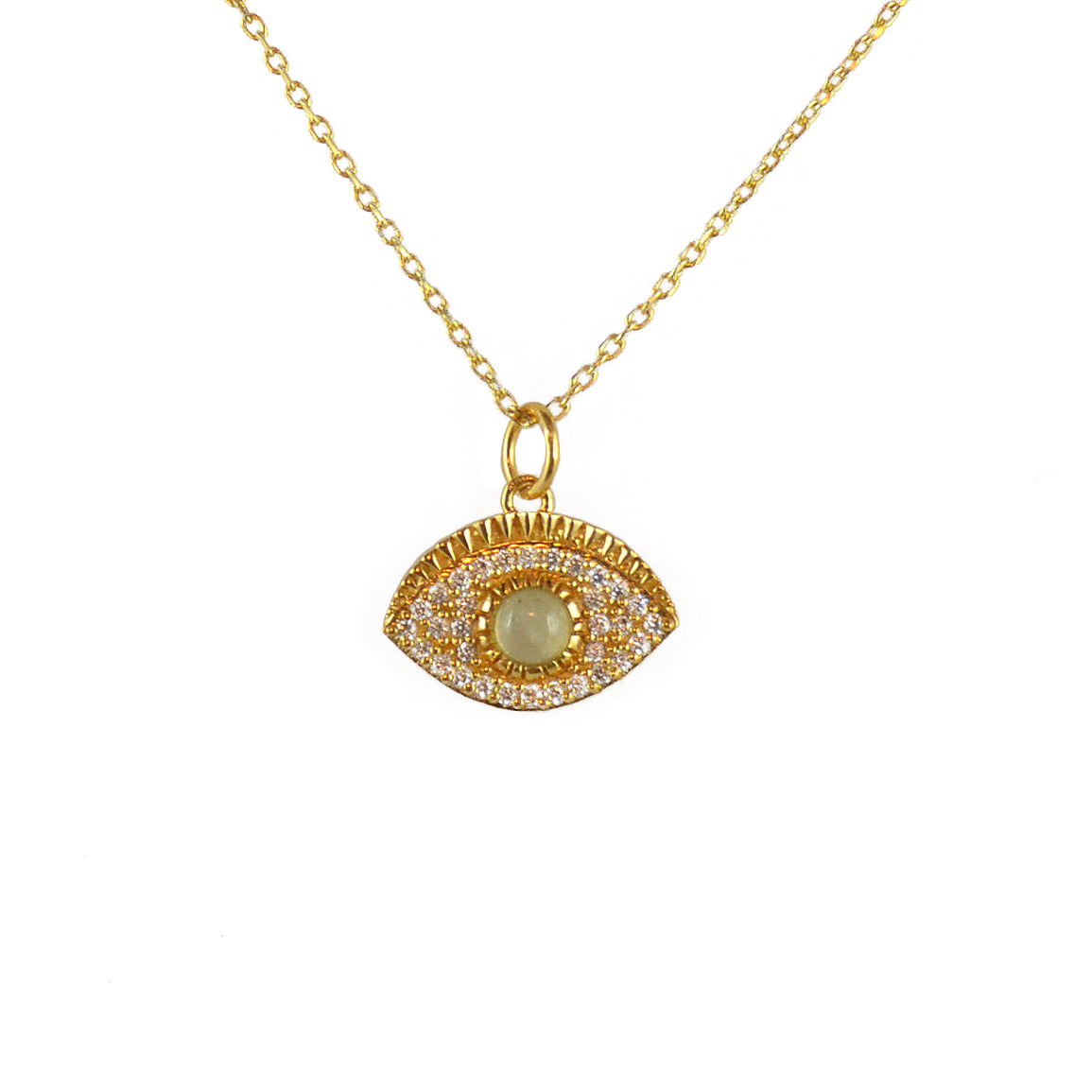 Collier doré et oeil pierre et zircons - PREHNITE