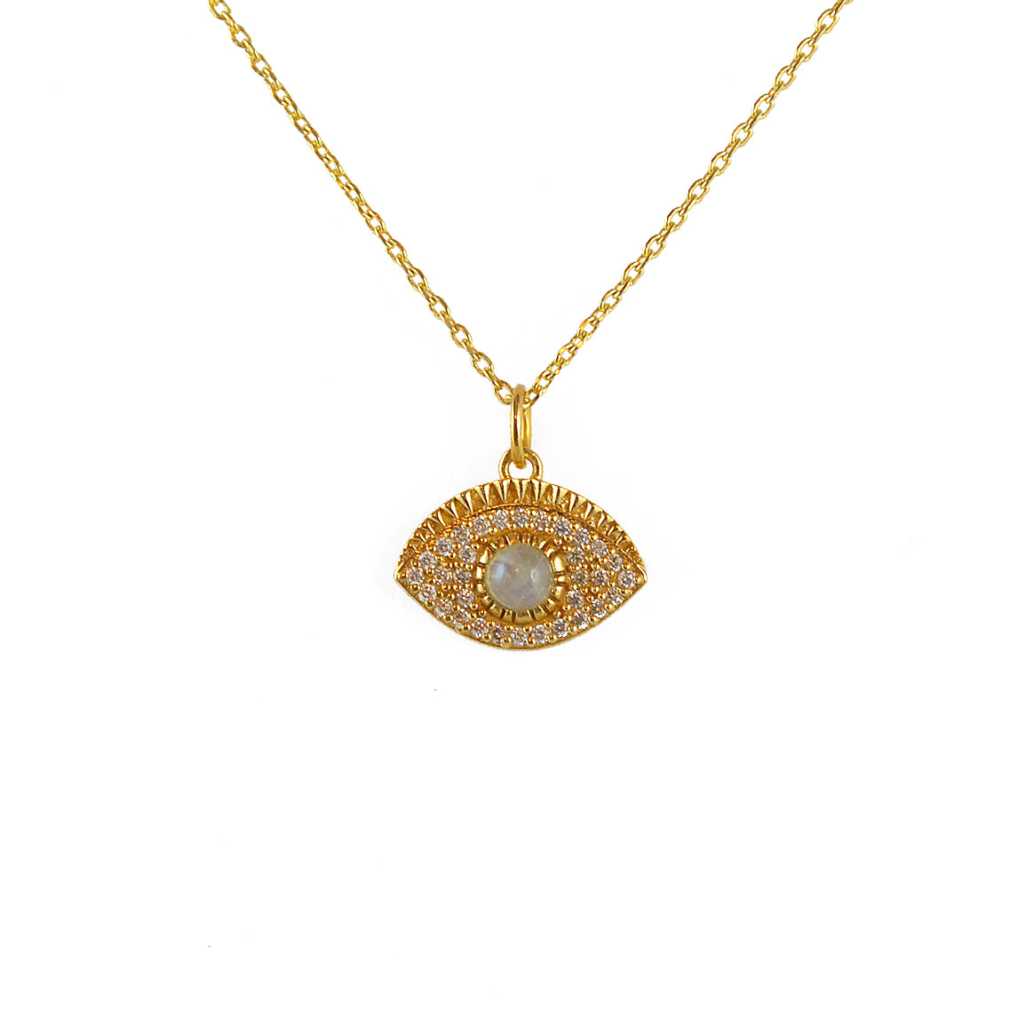 Collier doré et oeil pierre et zircons - PIERRE DE LUNE