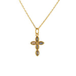 Collier doré croix fleur et pierre - LABRADORITE