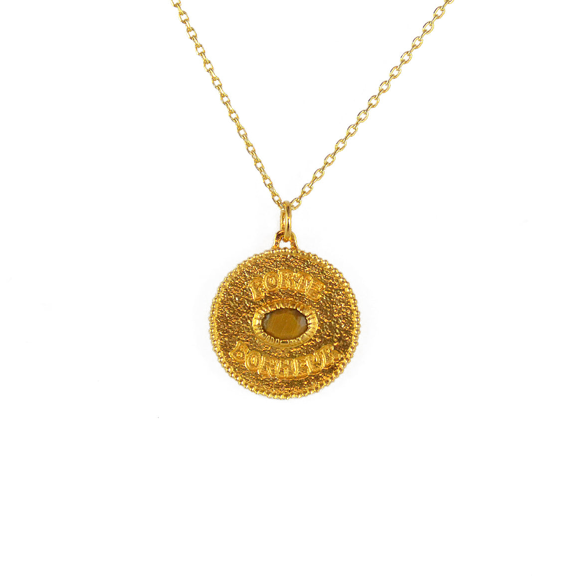 Collier doré médaille porte bonheur et pierre - OEIL DE