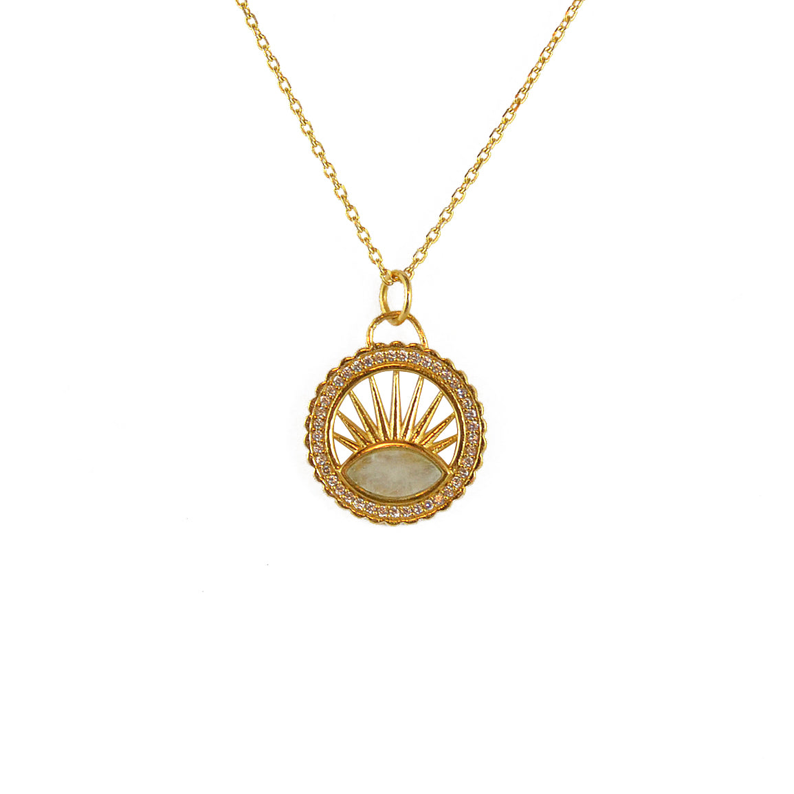 Collier doré médaille ajourée soleil et pierre - PIERRE DE