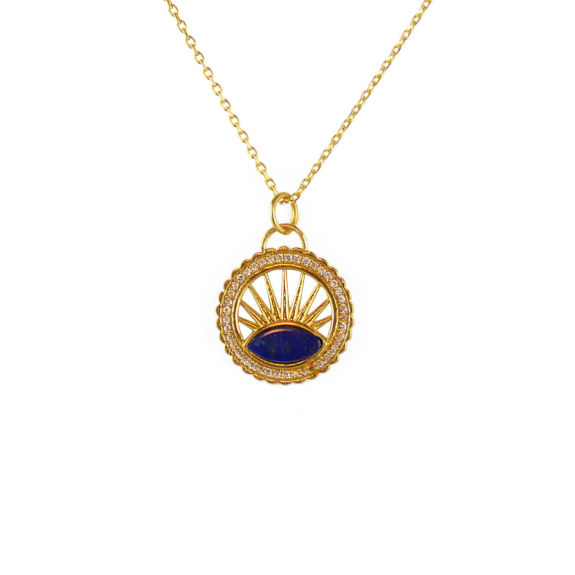Collier doré médaille ajourée soleil et pierre - LAPIS