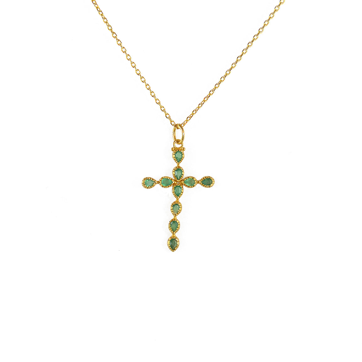 Collier doré croix et pierres gouttes - ONYX VERTE
