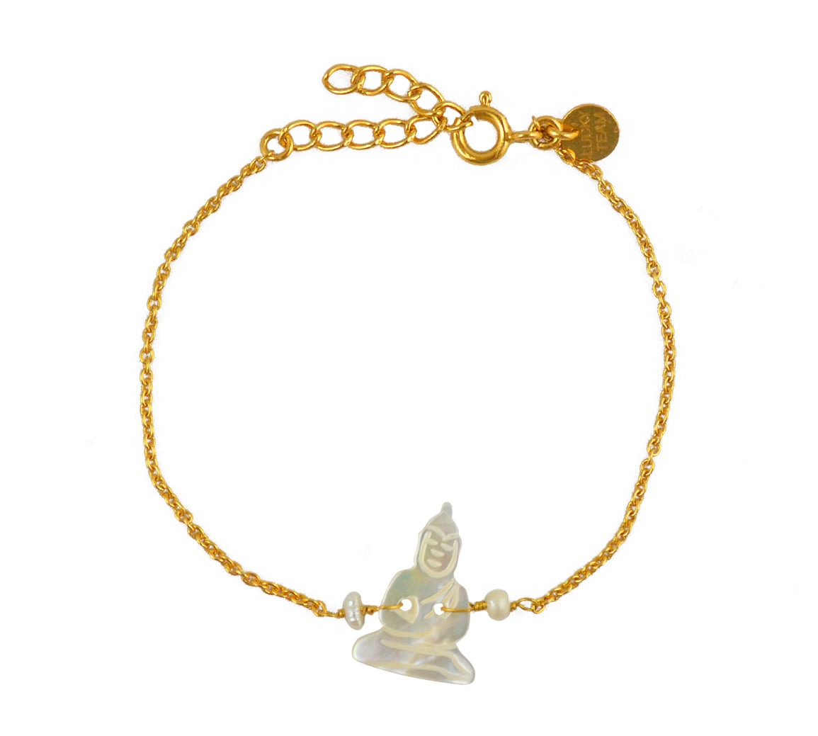 Bracelet doré bouddha en nacre et perles de culture