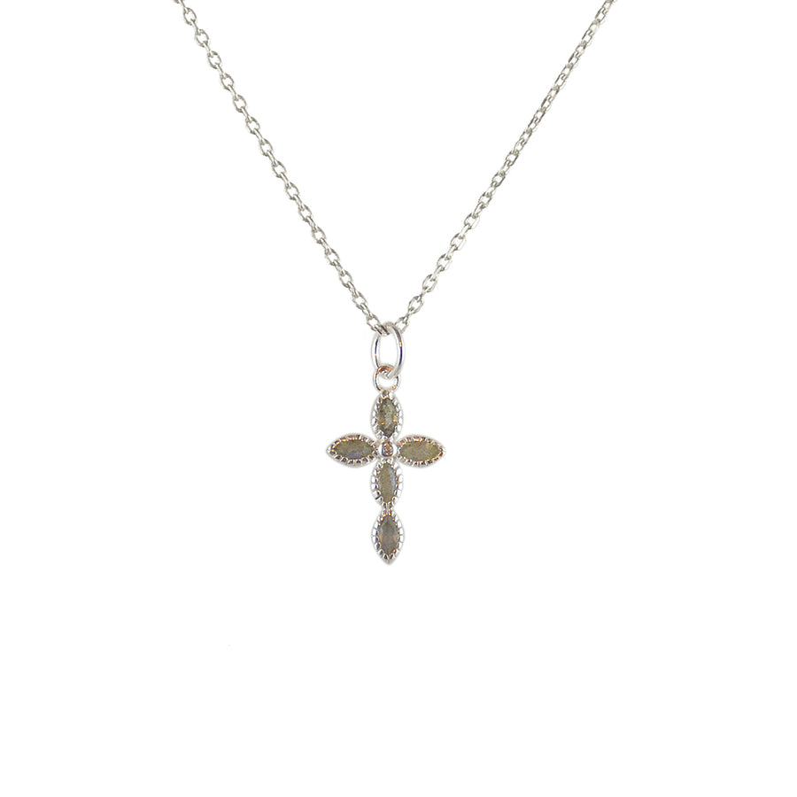 Luckyteam bijoux femme argent 925 collier croix labradorite