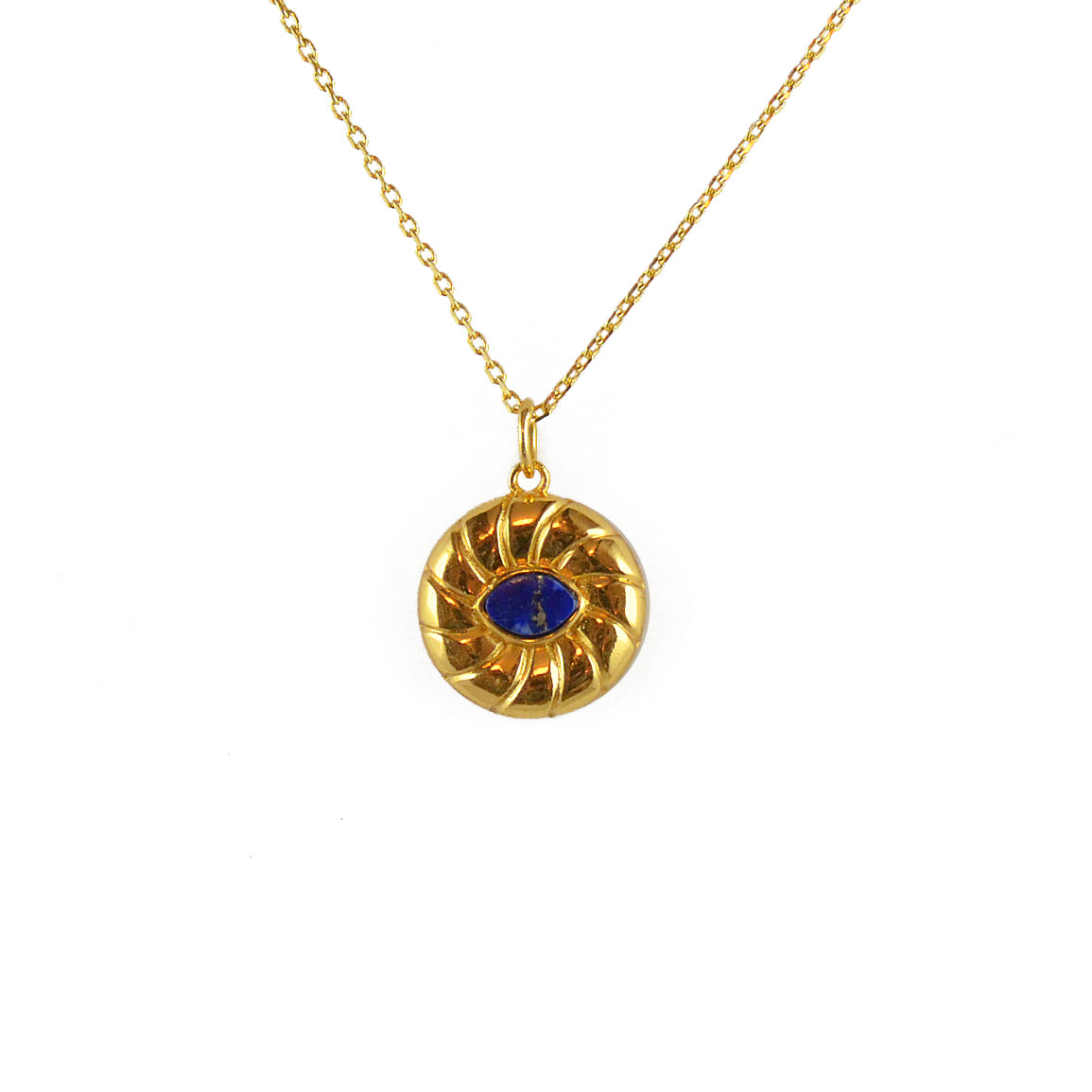 Collier doré pendentif médaille soleil pierre - LAPIS