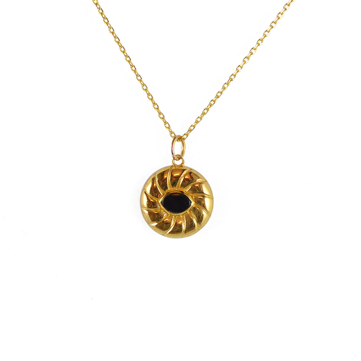 Collier doré pendentif médaille soleil pierre - ONYX NOIRE