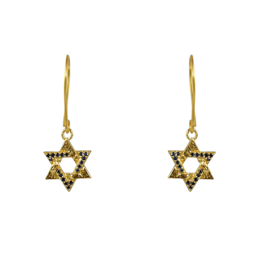 Boucles dorées étoile de David et zircons - ZIRCONS NOIRS -