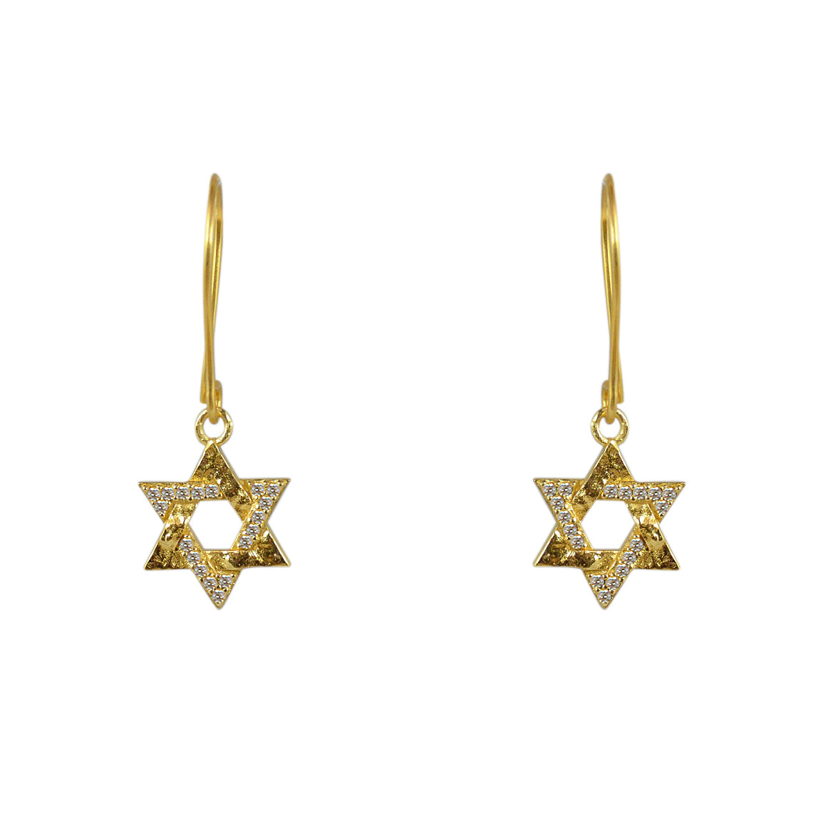 Boucles dorées étoile de David et zircons - ZIRCONS BLANCS -