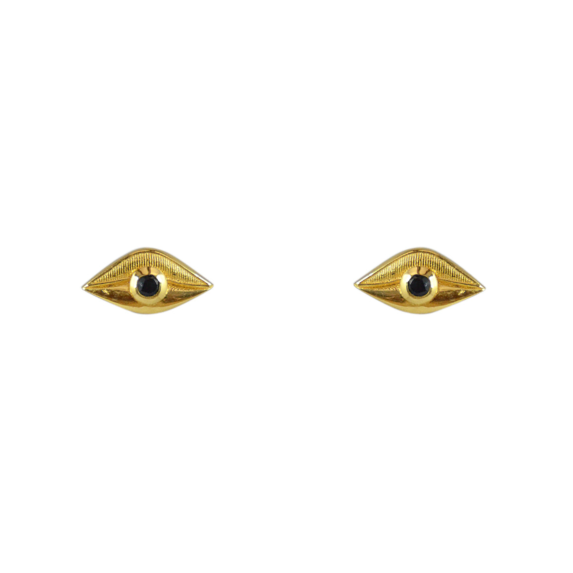 Boucles puces dorées oeil et pierre - ONYX NOIRE - Boucles