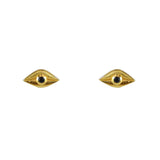 Boucles puces dorées oeil et pierre - ONYX NOIRE - Boucles