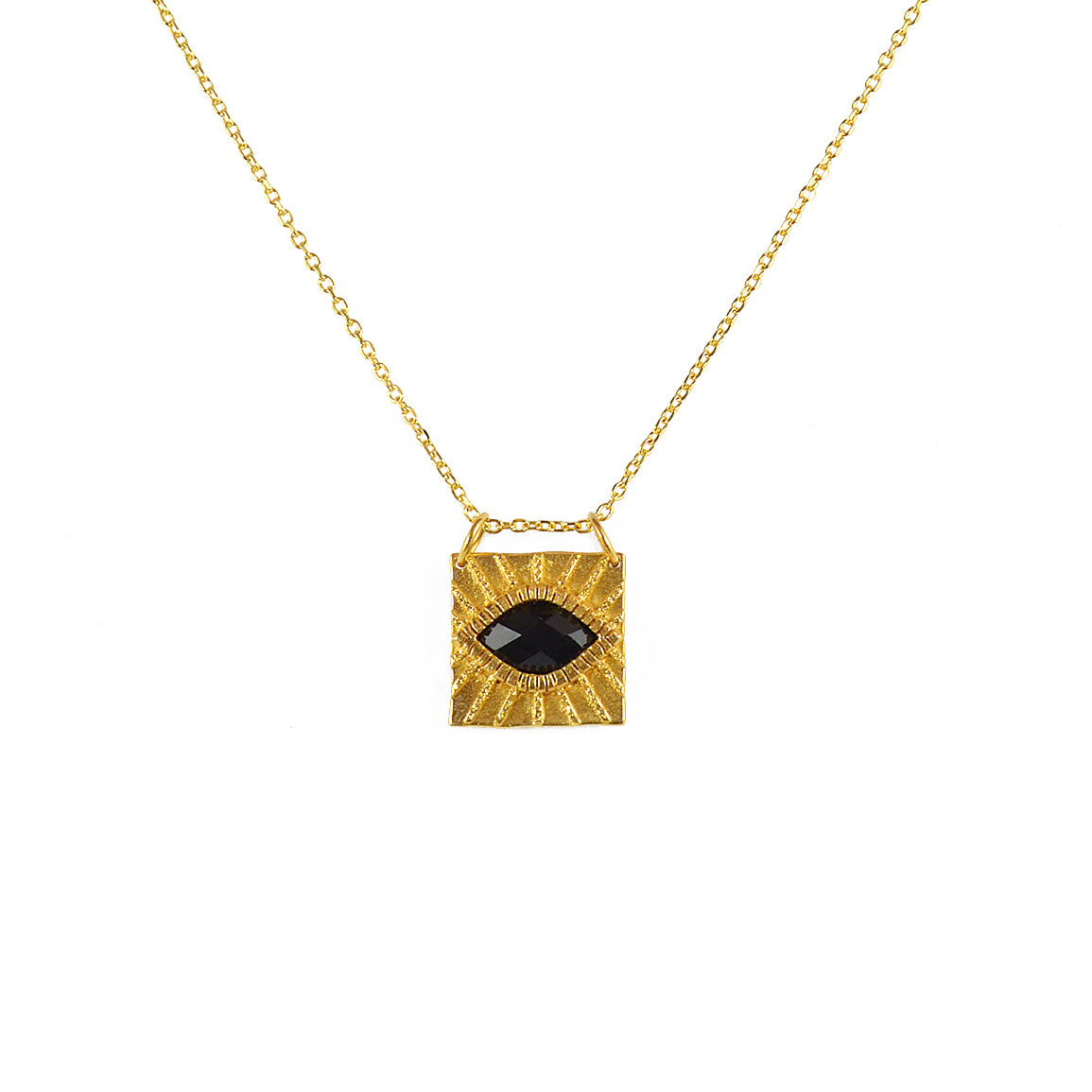 Collier doré pendentif carré texturé et oeil pierre - ONYX