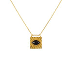 Collier doré pendentif carré texturé et oeil pierre - ONYX