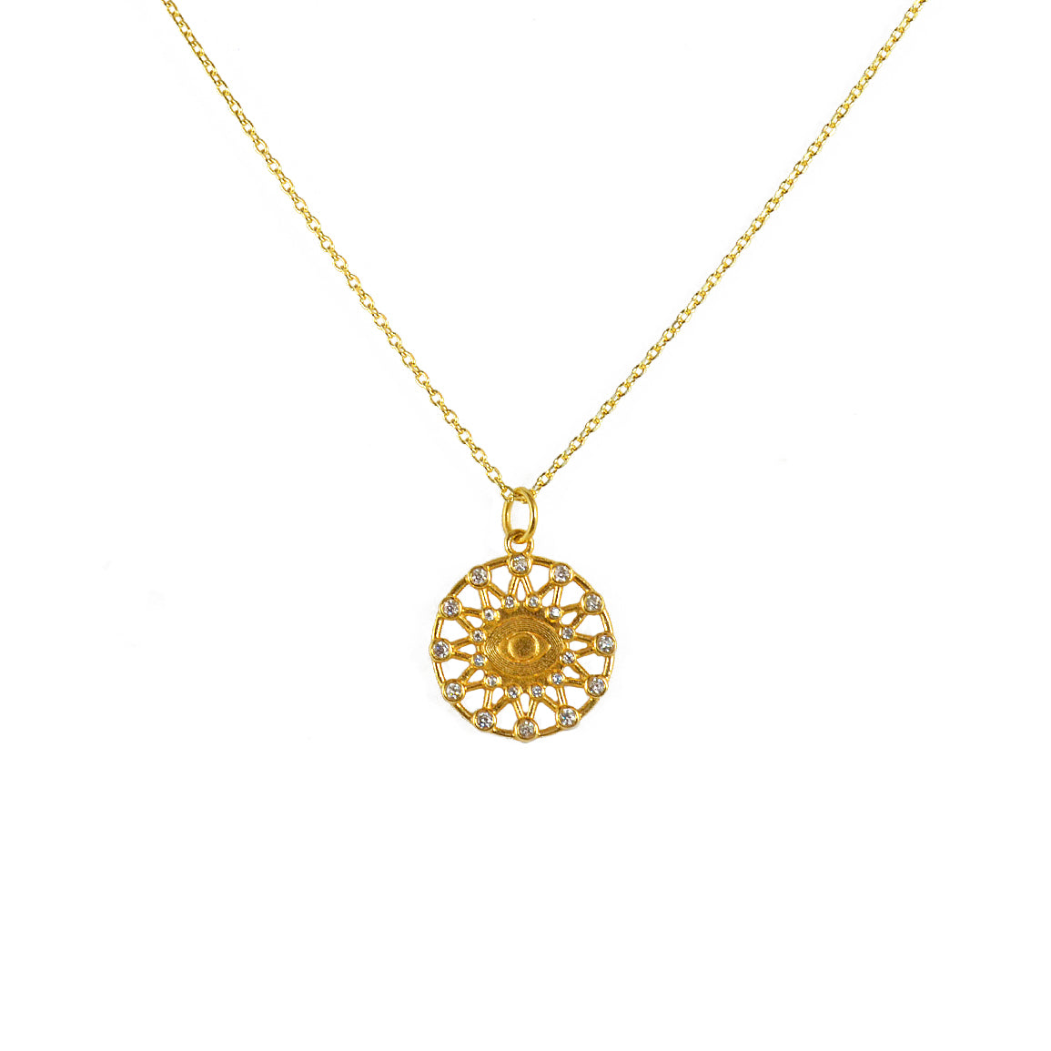 Collier doré médaille ajourée oeil et zircons - ZIRCONS