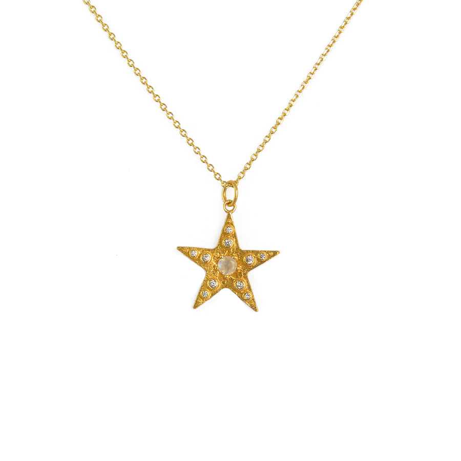 Collier doré pendentif étoile pierre et zircons - PIERRE DE