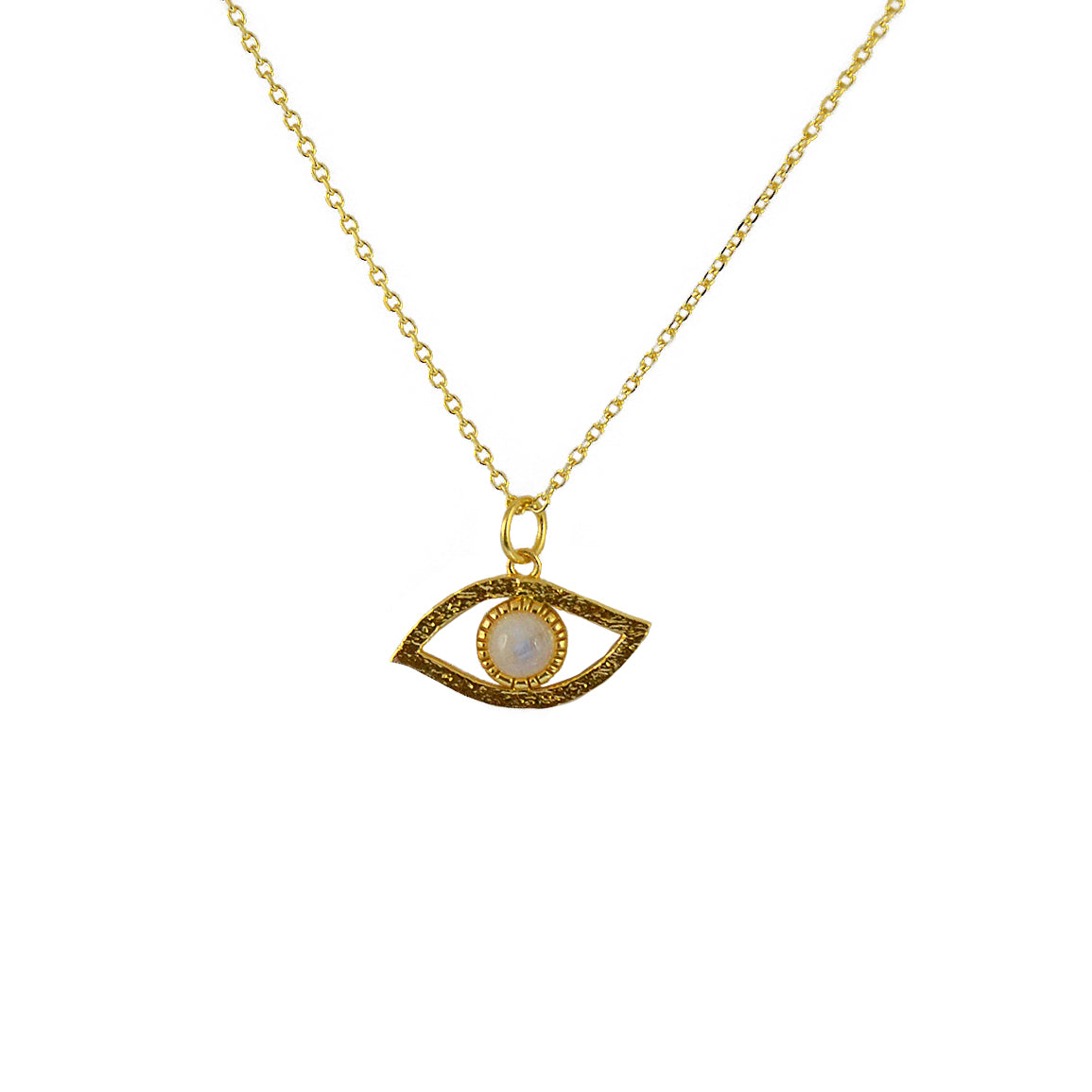 Collier doré pendentif oeil martelé et pierre - PIERRE DE