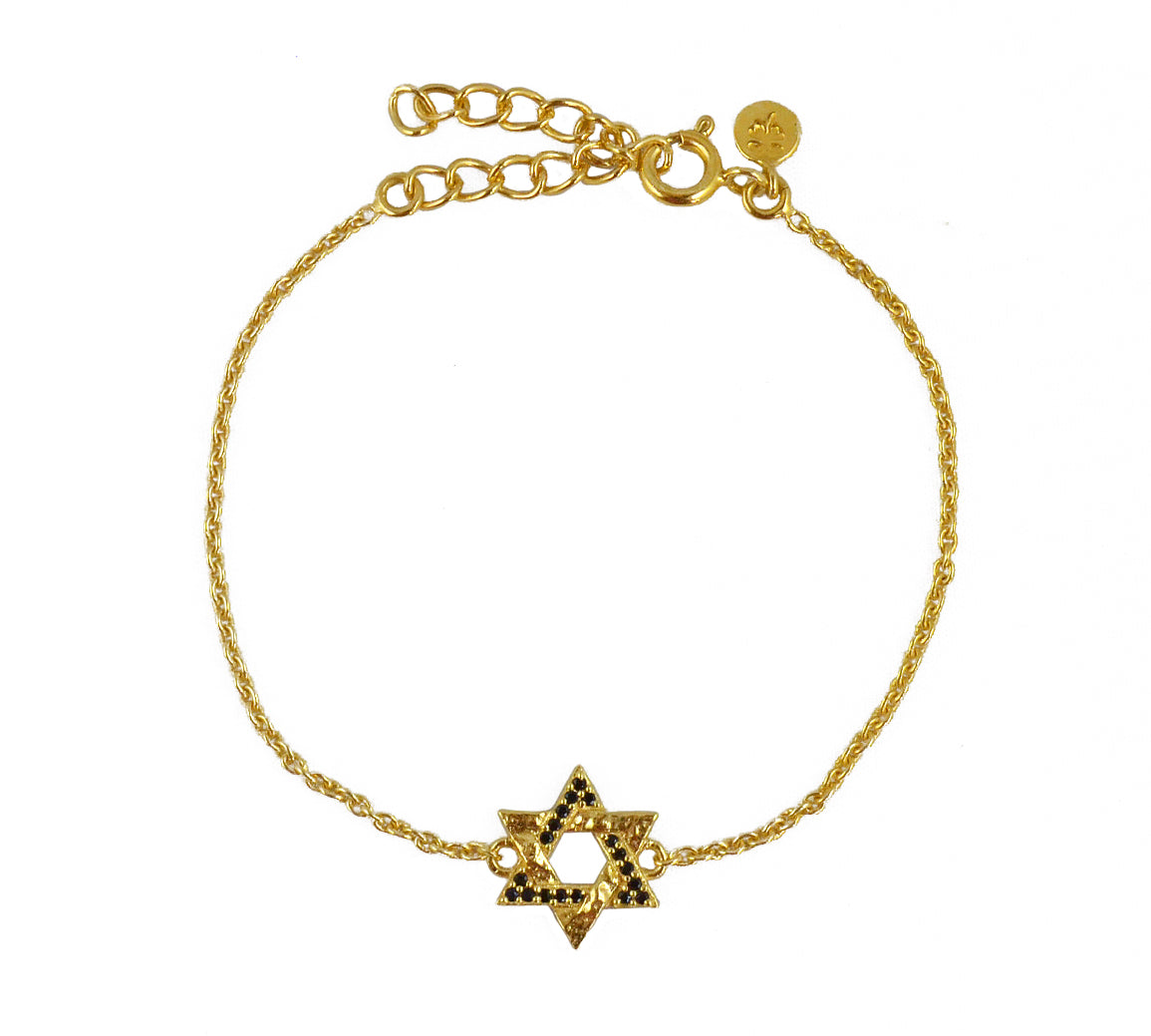 Bracelet doré étoile de David zircons - ZIRCONS NOIRS