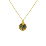 Collier doré médaille coeur texturé et pierre - LABRADORITE