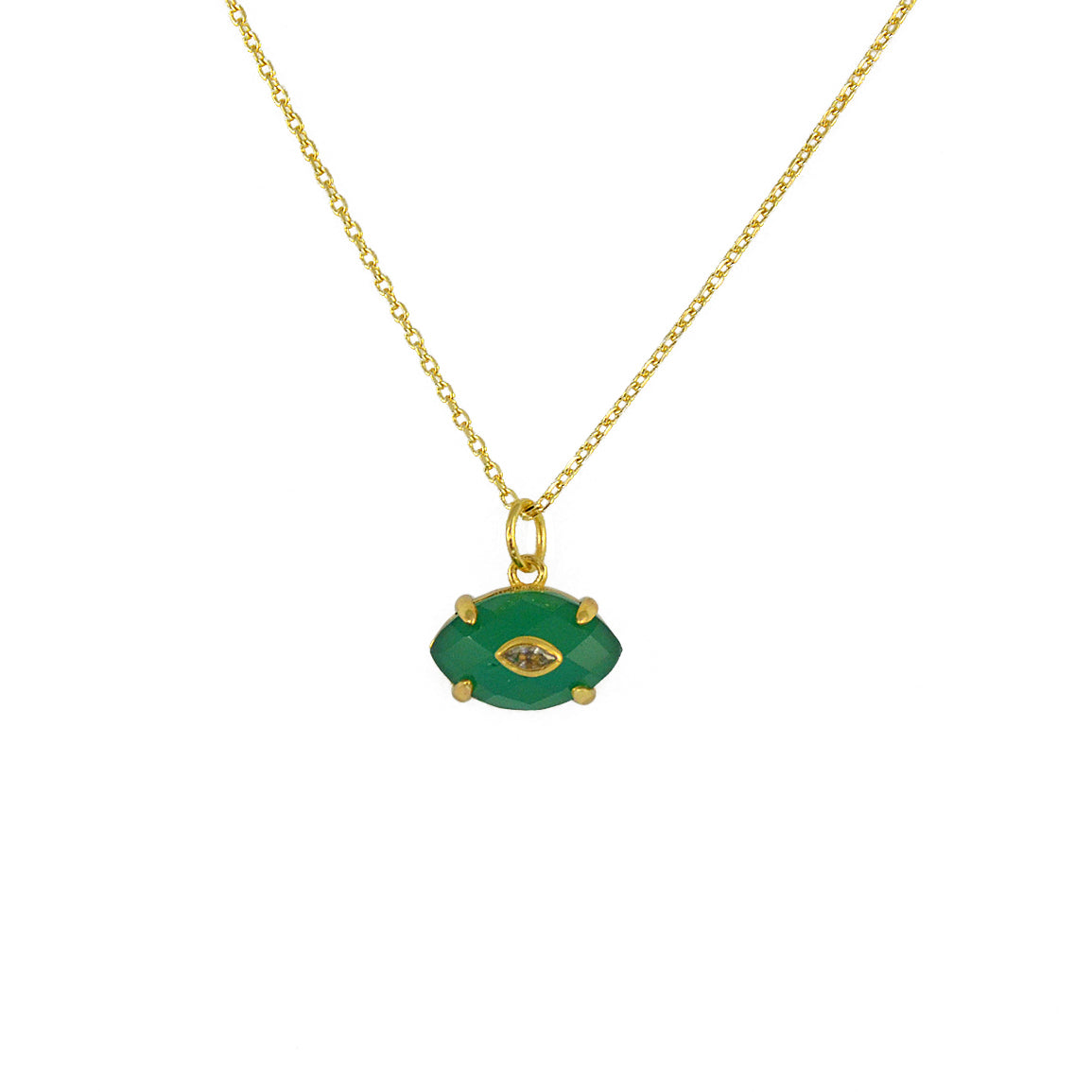 Collier doré oeil en pierre et zircon - ONYX VERTE