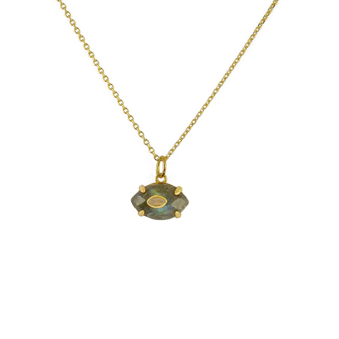 Collier doré oeil en pierre et zircon - LABRADORITE