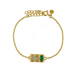 Bracelet doré rectangle martelé et trilogie de pierres -