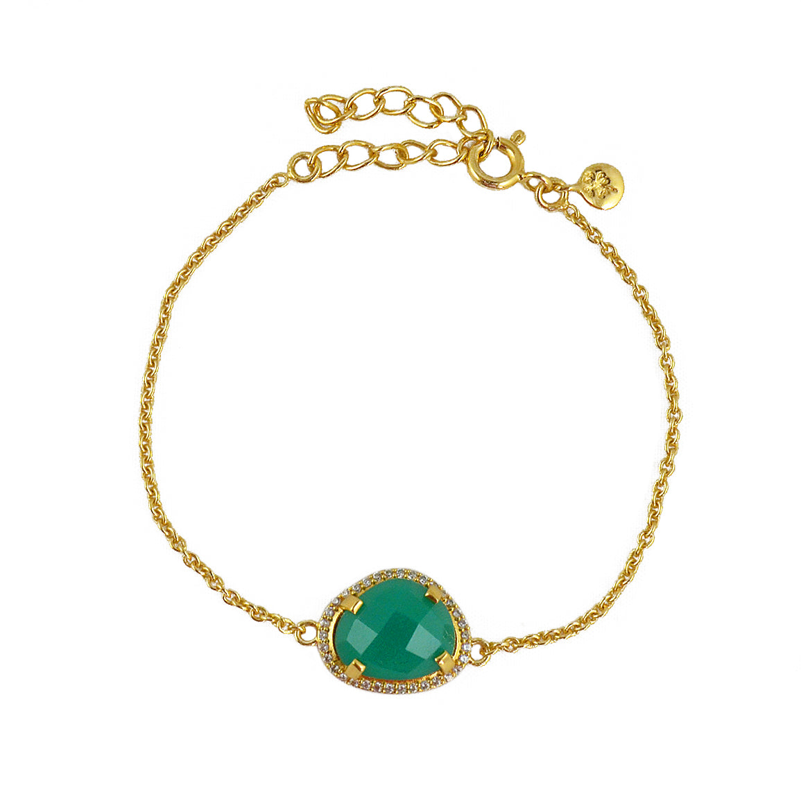 Bracelet doré pierre serti 4 griffes et zircons - ONYX VERTE